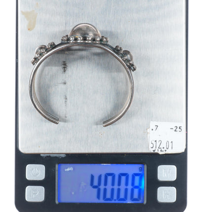 6" c1930's Vintage Navajo ingot silver domed beaded bezels cuff bracelet