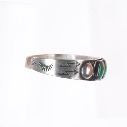 6" 30's-40's Navajo sterling silver Cerrillos turquoise row cuff bracelet