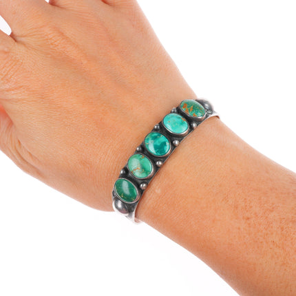 6" 30's-40's Navajo sterling silver Cerrillos turquoise row cuff bracelet