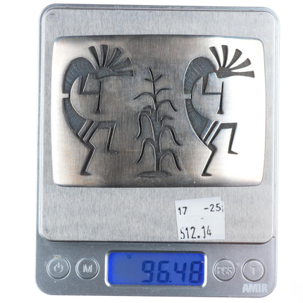 Steven Pooyouma Kuvaya Hopi overlay Kokopelli/corn sterling silver belt buckle