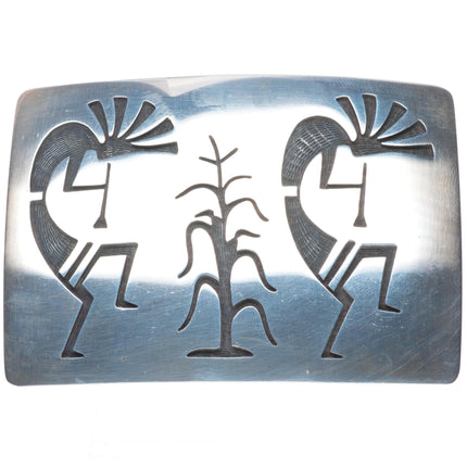 Steven Pooyouma Kuvaya Hopi overlay Kokopelli/corn sterling silver belt buckle