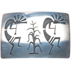 Steven Pooyouma Kuvaya Hopi overlay Kokopelli/corn sterling silver belt buckle