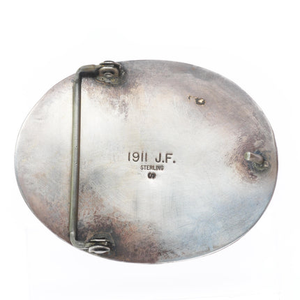 Johnny Frank 1911 Navajo sterling silver belt buckle with turquoise