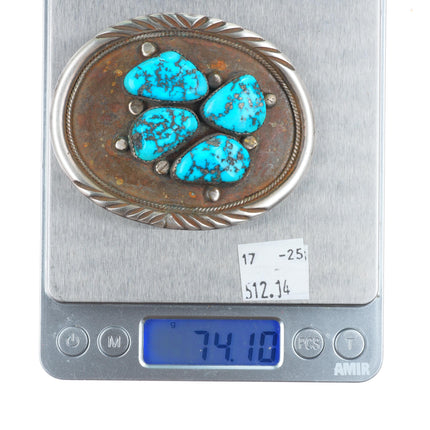 Johnny Frank 1911 Navajo sterling silver belt buckle with turquoise