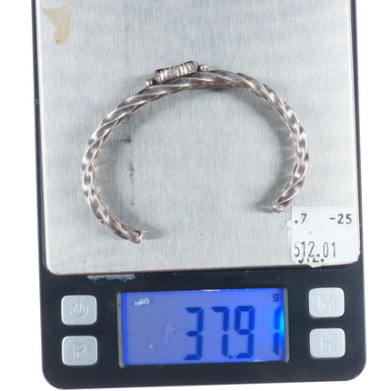 6.7" Vintage KM Native American sterling silver Arizona Fire Agate cuff bracelet