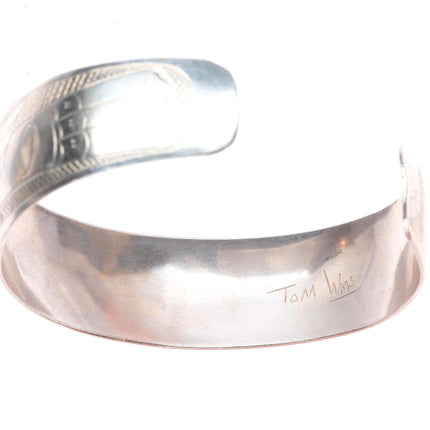 7.5" Tom WMS Tlingit Northwest coast sterling silver carved cuff bracelet