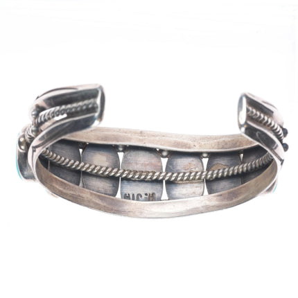 6.5" Harrison Jim Navajo sterling silver Kingman turquoise row cuff bracelet