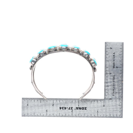6.5" Harrison Jim Navajo sterling silver Kingman turquoise row cuff bracelet