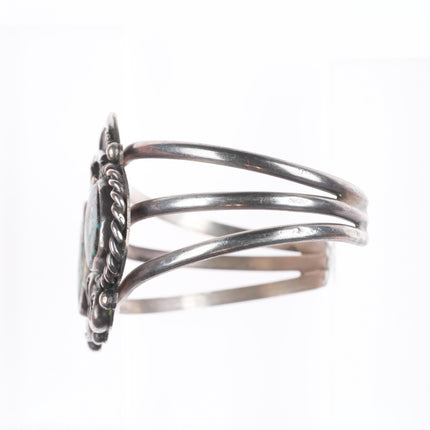 6.4" Vintage Navajo sterling silver green spiderweb turquoise cuff bracelet