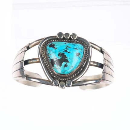 6.1" Vintage Navajo sterling silver turquoise rope bezel cuff bracelet