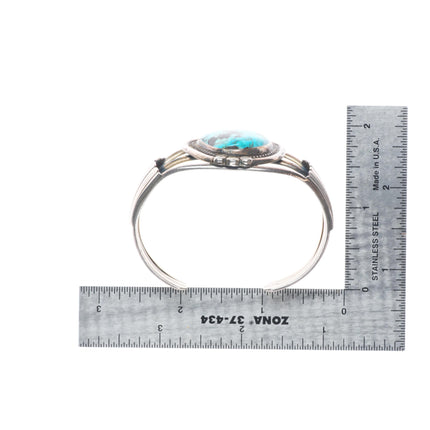 6.1" Vintage Navajo sterling silver turquoise rope bezel cuff bracelet