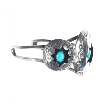 6.8" Vintage Navajo sterling silver domed shadowbox turquoise cuff bracelet