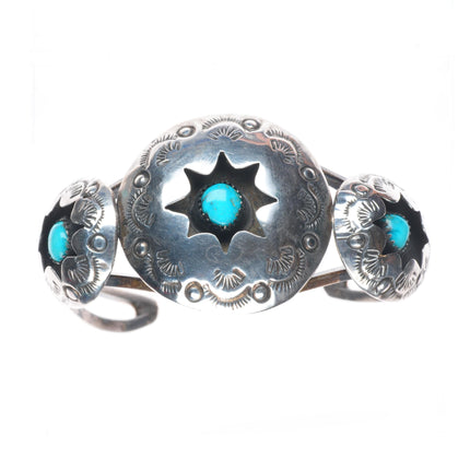 6.8" Vintage Navajo sterling silver domed shadowbox turquoise cuff bracelet