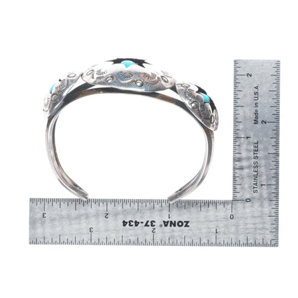 6.8" Vintage Navajo sterling silver domed shadowbox turquoise cuff bracelet