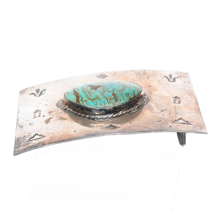 Vintage Navajo sterling silver belt buckle with center turquoise stone