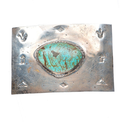 Vintage Navajo sterling silver belt buckle with center turquoise stone
