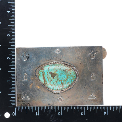 Vintage Navajo sterling silver belt buckle with center turquoise stone