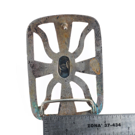 Lorenzo Tortalita Kewa sterling silver vintage belt buckle with turquoise