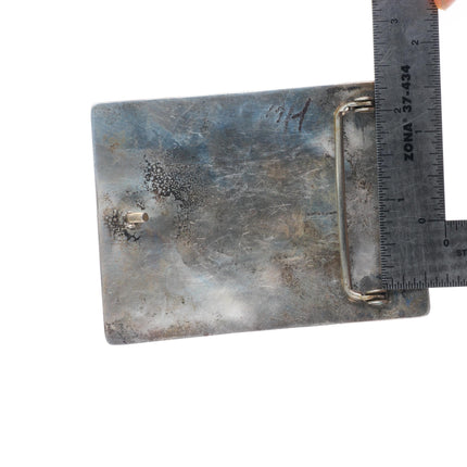 Vintage Navajo sterling silver belt buckle with overlay design