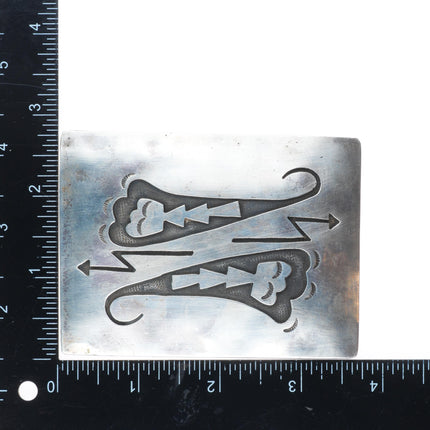 Vintage Navajo sterling silver belt buckle with overlay design
