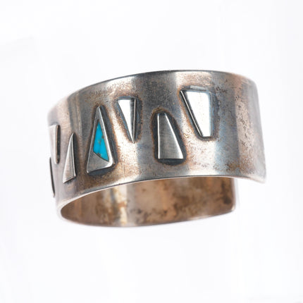 6.25" Vintage Navajo modernist sterling silver turquoise inlay cuff bracelet