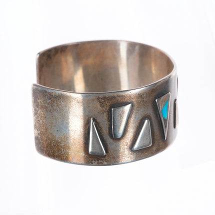 6.25" Vintage Navajo modernist sterling silver turquoise inlay cuff bracelet
