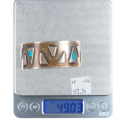 6.25" Vintage Navajo modernist sterling silver turquoise inlay cuff bracelet
