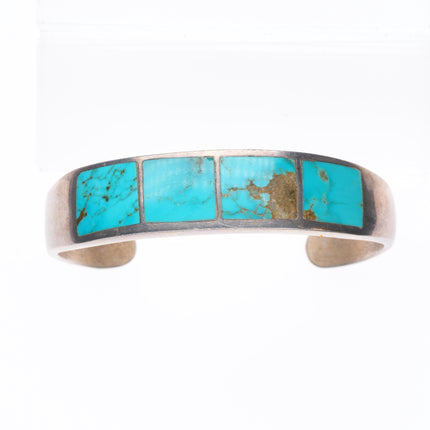 6.7" Vintage Navajo sterling silver turquoise channel inlay cuff bracelet