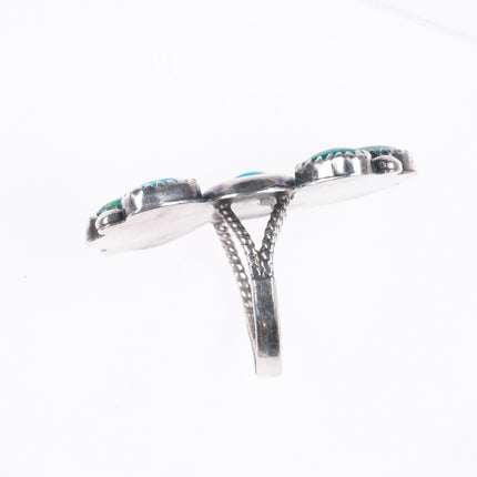 sz6.5 40's-50's Zuni Ondelacy repousse sterling silver turquoise cluster ring