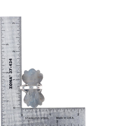 sz6.5 40's-50's Zuni Ondelacy repousse sterling silver turquoise cluster ring