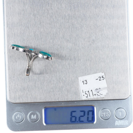 sz6.5 40's-50's Zuni Ondelacy repousse sterling silver turquoise cluster ring