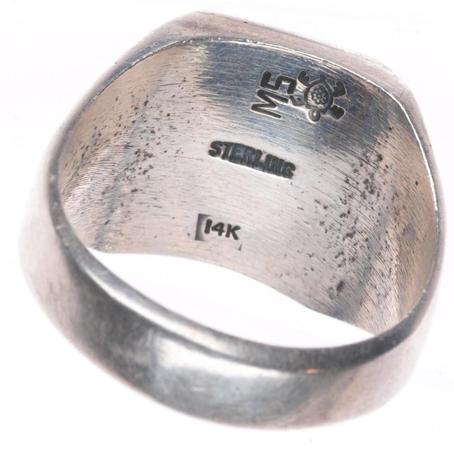 sz13 Mitchel sockyma Hopi 14k gold sterling silver Kokopelli men's ring