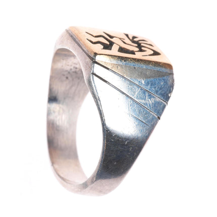sz13 Mitchel Sockyma Hopi 14k gold sterling silver Kokopelli men's ring
