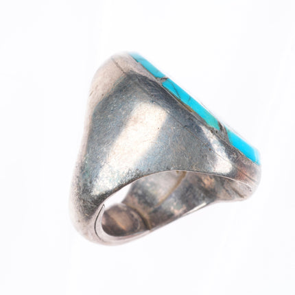 sz9 Heavy Vintage Zuni sterling silver turquoise channel inlay swirl ring