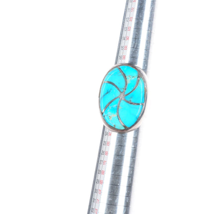 sz9 Heavy Vintage Zuni sterling silver turquoise channel inlay swirl ring