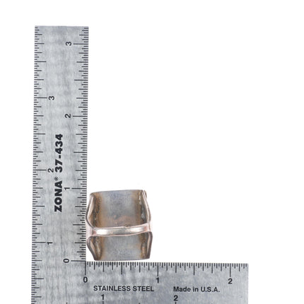 sz10 Vintage Zuni sterling silver fine channel inlay turquoise men's ring