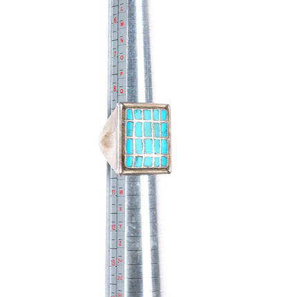 sz10 Vintage Zuni sterling silver fine channel inlay turquoise men's ring