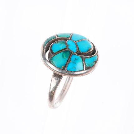 sz9 Vintage Zuni sterling silver hummingbird turquoise ring