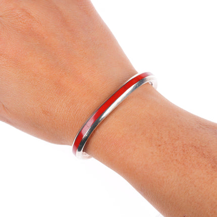 6" Troy Natachu Zuni sterling silver Mediterranean coral inlay cuff bracelet