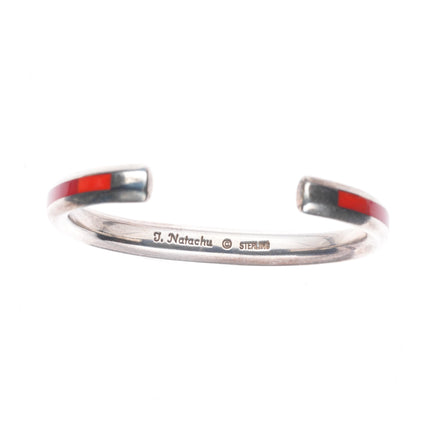 6" Troy Natachu Zuni sterling silver Mediterranean coral inlay cuff bracelet
