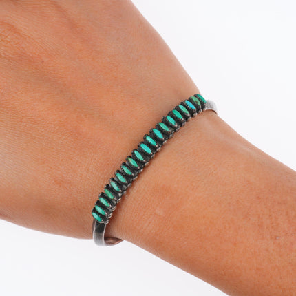 6.3" Vintage Zuni sterling silver stacking needlepoint turquoise cuff bracelet