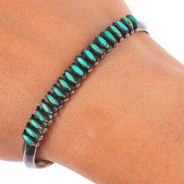 6.3" Vintage Zuni sterling silver stacking needlepoint turquoise cuff bracelet
