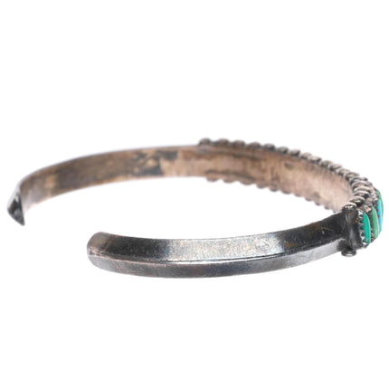 6.3" Vintage Zuni sterling silver stacking needlepoint turquoise cuff bracelet