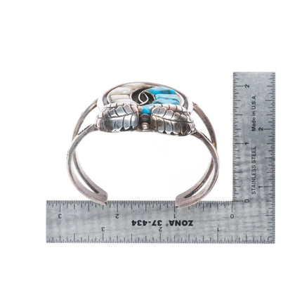 6.5" Vintage  Zuni sterling silver spiderweb turquoise/shell inlay cuff bracelet