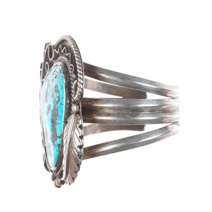 7" Big Vintage Navajo sterling silver wide face turquoise cuff bracelet