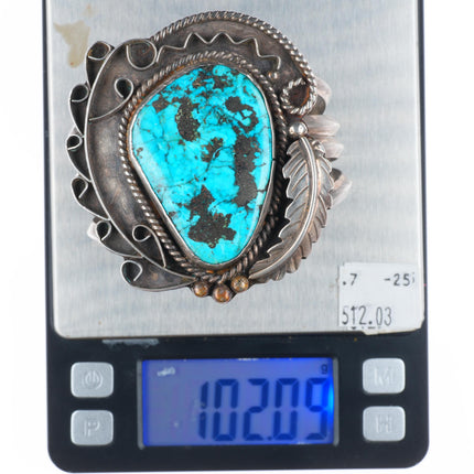 7" Big Vintage Navajo sterling silver wide face turquoise cuff bracelet