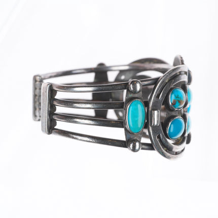 6.5" c1940 Navajo Blue Gem turquoise Horseshoes sterling silver cuff bracelet