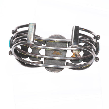 6.5" c1940 Navajo Blue Gem turquoise Horseshoes sterling silver cuff bracelet