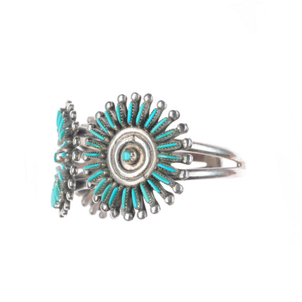 6.75" Bellson Zuni sterling silver needlepoint turquoise sunburst cuff bracelet