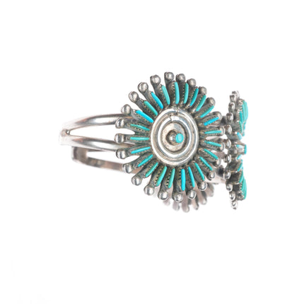 6.75" Bellson Zuni sterling silver needlepoint turquoise sunburst cuff bracelet